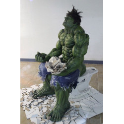 Hulk sitting in the toilet